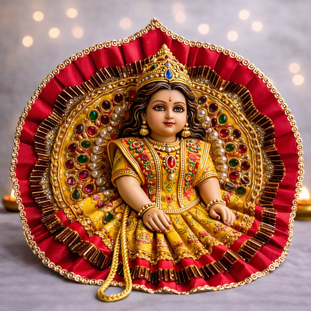 Pink Brocade Kundan Pearl Laddu Gopal Poshak – Size 1
