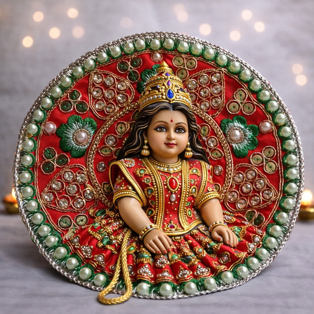 Mint Green Floral Pearl Laddu Gopal Poshak – Size 1