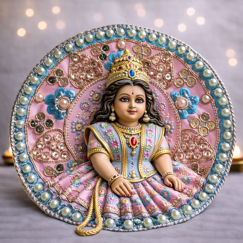 Mint Green Floral Pearl Laddu Gopal Poshak – Size 1
