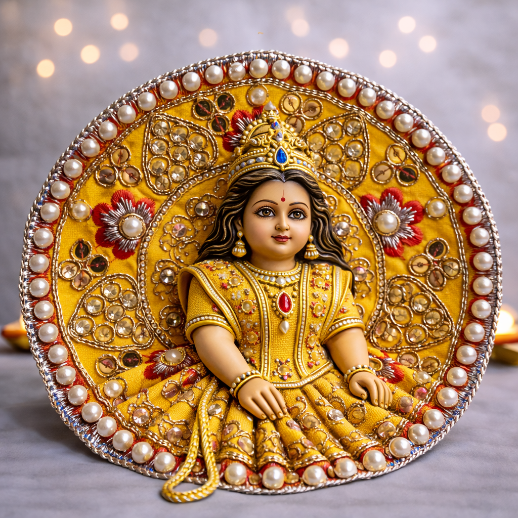 Mint Green Floral Pearl Laddu Gopal Poshak – Size 1