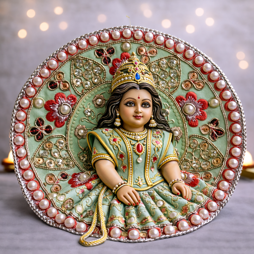 Mint Green Floral Pearl Laddu Gopal Poshak – Size 1