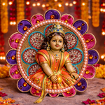 Multicolour Floral Crystal Laddu Gopal Poshak – Size 1
