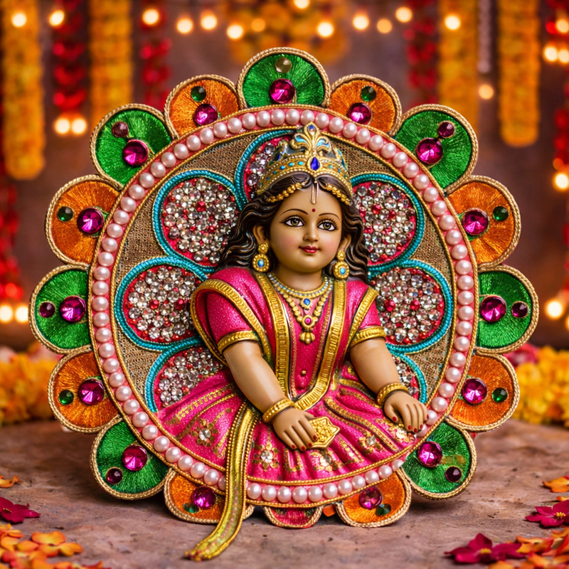 Multicolour Floral Crystal Laddu Gopal Poshak – Size 1