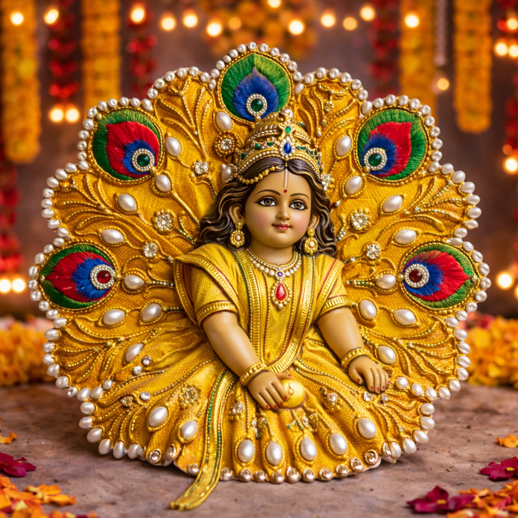 Pink Peacock Pearl Laddu Gopal Poshak – Size 1