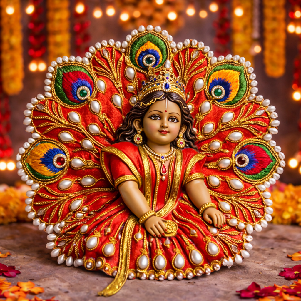 Pink Peacock Pearl Laddu Gopal Poshak – Size 1