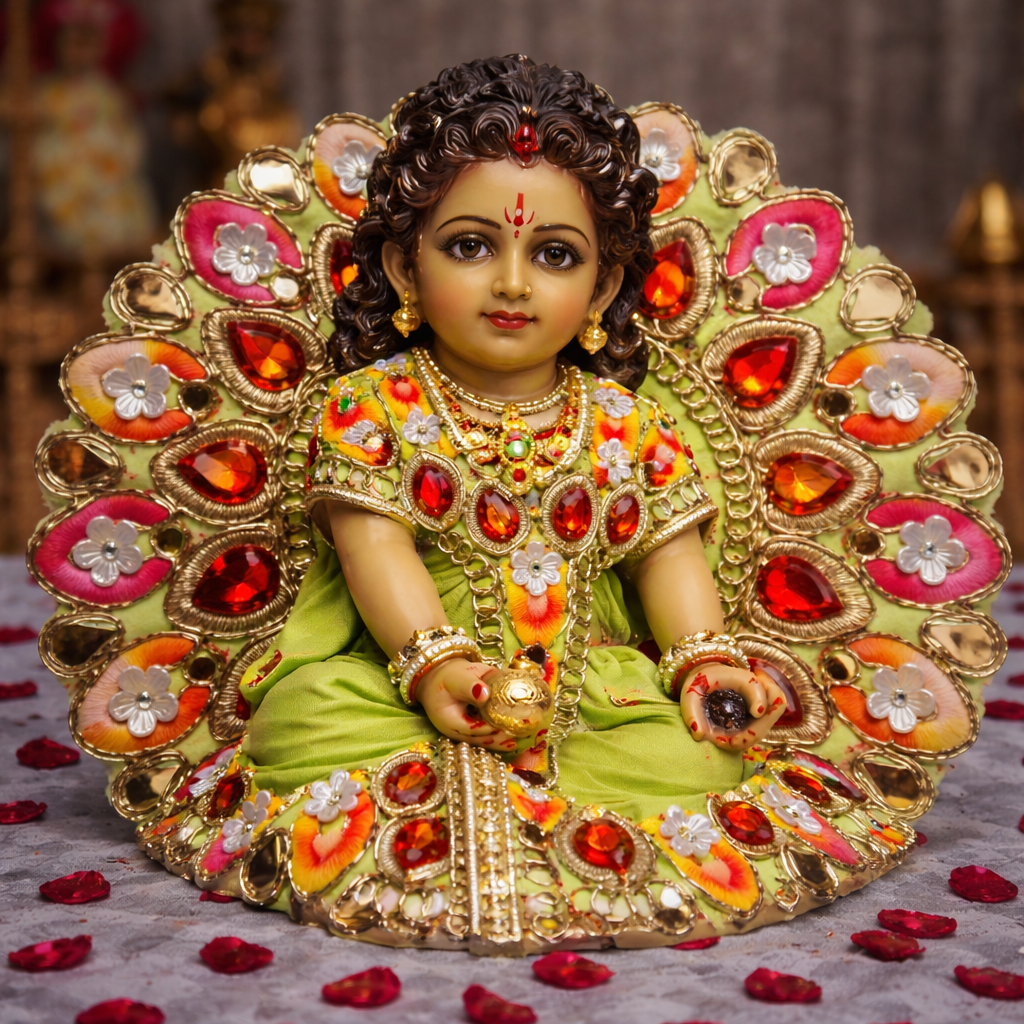 Aqua Pink Emerald Mirror Laddu Gopal Poshak – Size 2