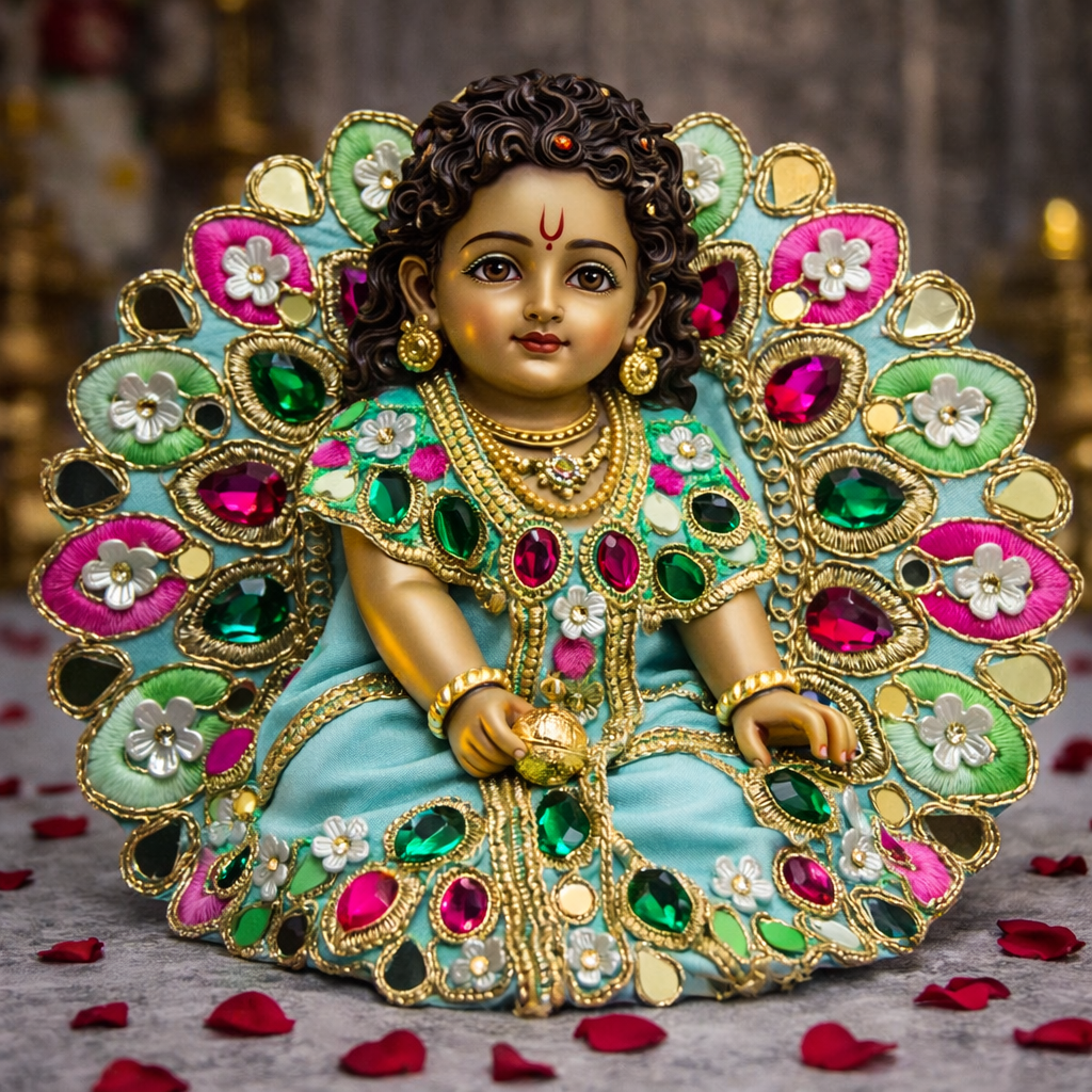 Aqua Pink Emerald Mirror Laddu Gopal Poshak – Size 2