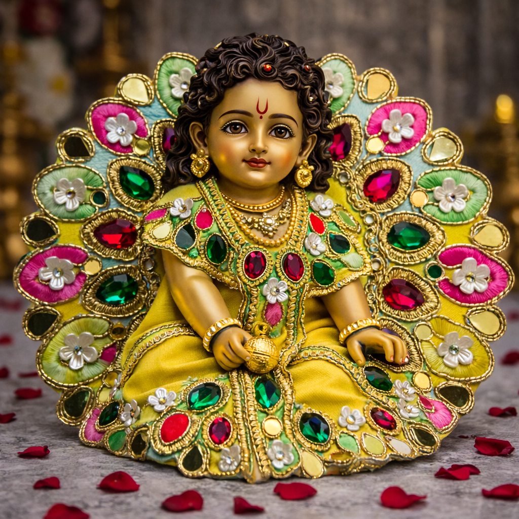 Aqua Pink Emerald Mirror Laddu Gopal Poshak – Size 2