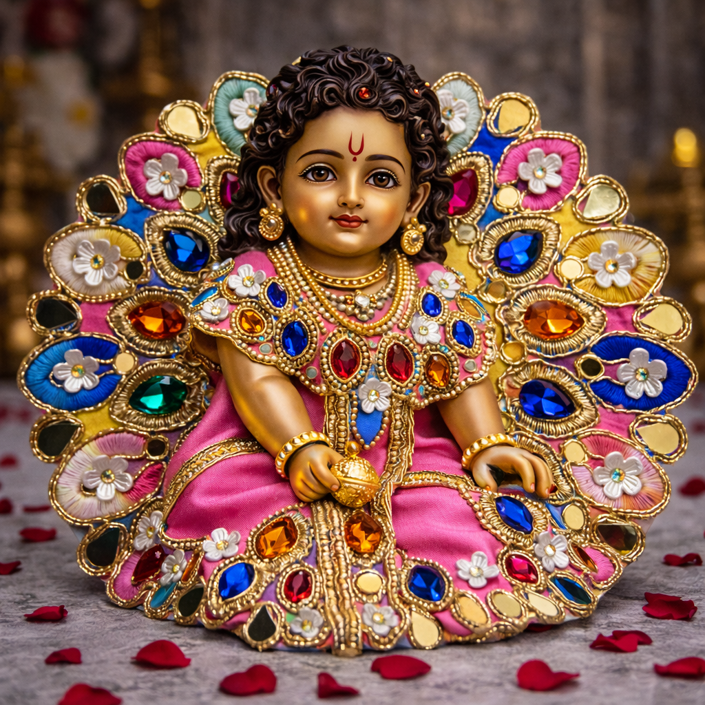 Aqua Pink Emerald Mirror Laddu Gopal Poshak – Size 2
