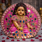 Magenta Blue Mirror Crystal Laddu Gopal Poshak – Size 2