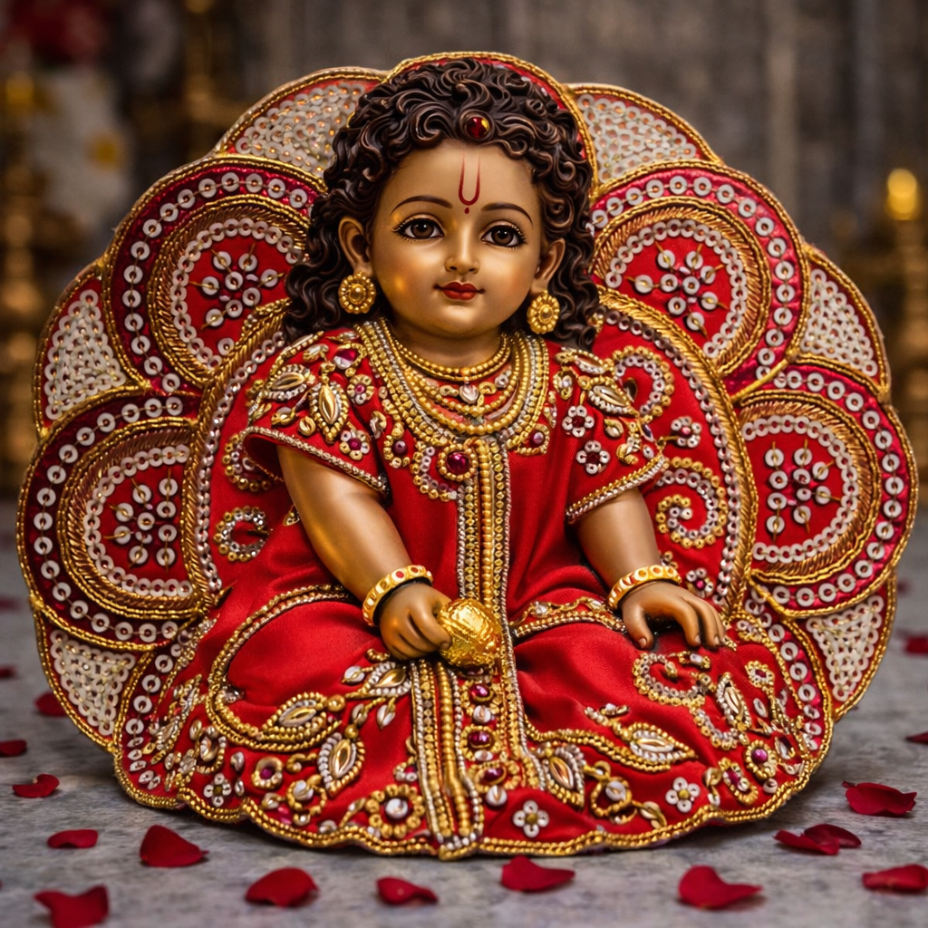 Blush Pink Paisley Embroidered Laddu Gopal Poshak – Size 2