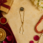 Kundan Topaz Rakhi with Pearl Drop Lumba for Brother – view 3
