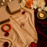 Peacock Kundan Bracelet Rakhi with Pearl Accents for Brother