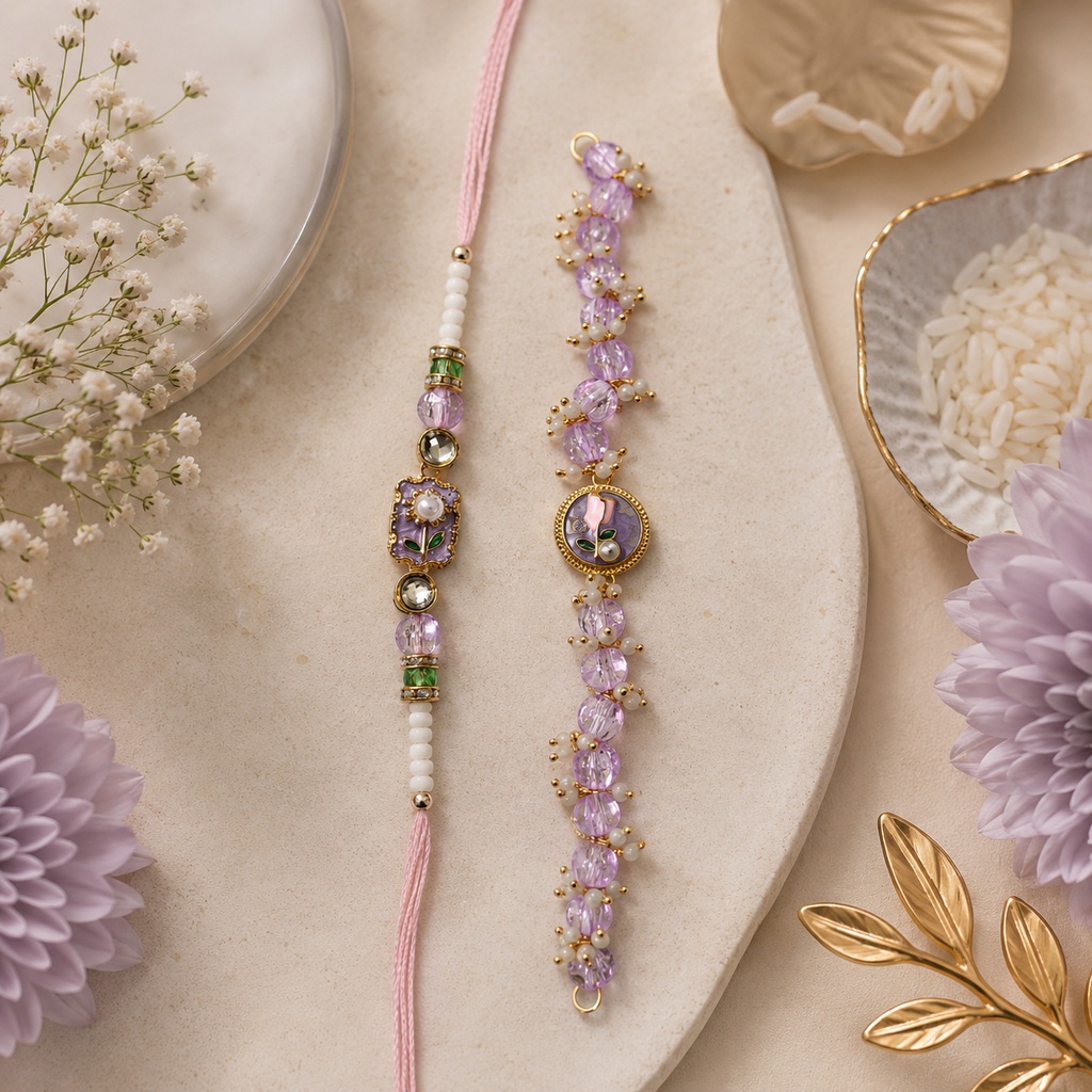 Handcrafted Beaded Rakhi for Brother | Silk Thread & Stone Embellished | Pack of 1