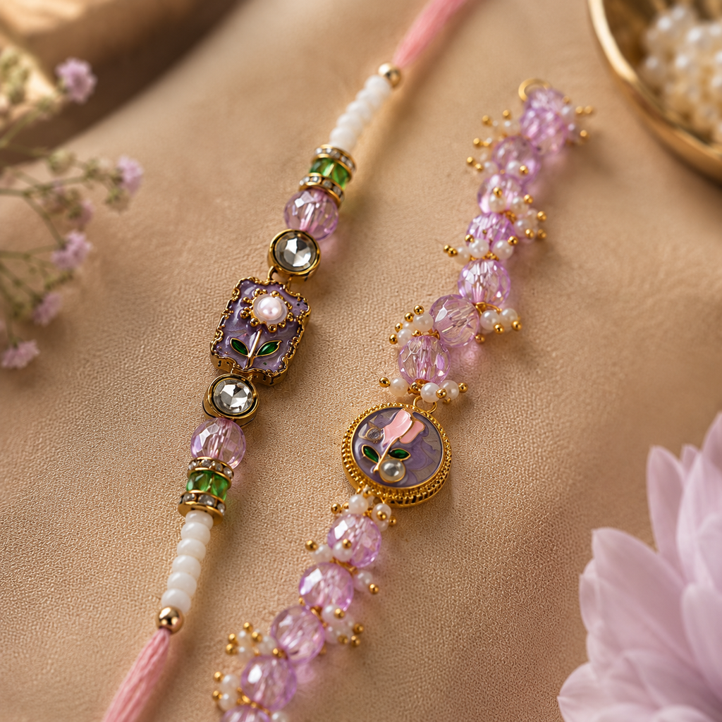Handcrafted Beaded Rakhi for Brother | Silk Thread & Stone Embellished | Pack of 1