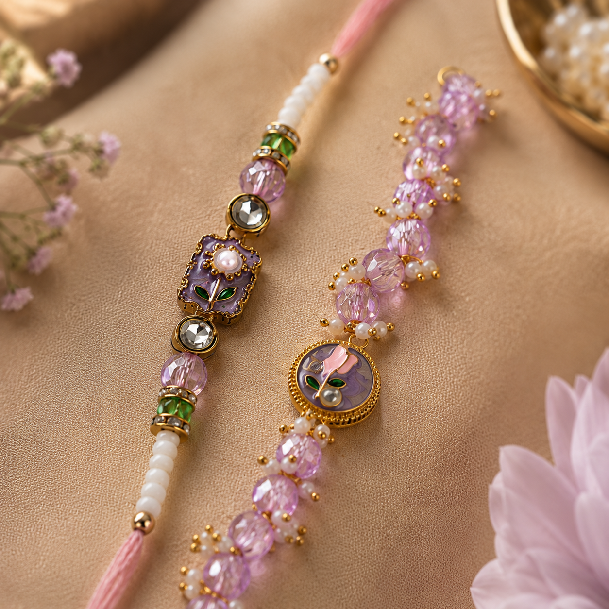 Handcrafted Beaded Rakhi for Brother | Silk Thread & Stone Embellished | Pack of 1