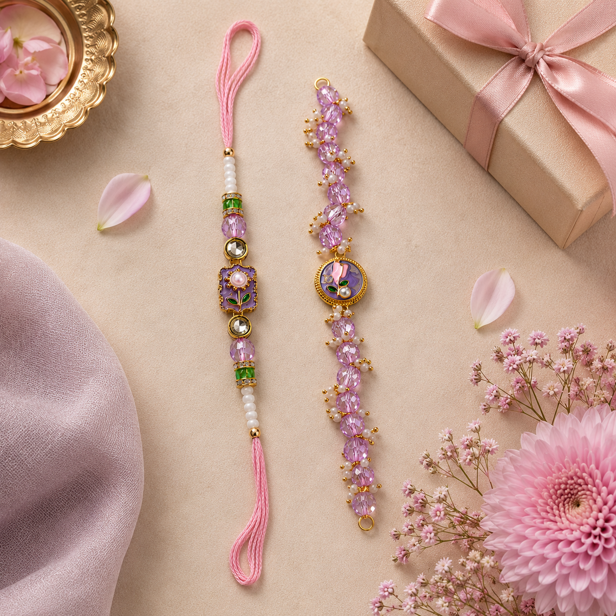 Handcrafted Beaded Rakhi for Brother | Silk Thread & Stone Embellished | Pack of 1