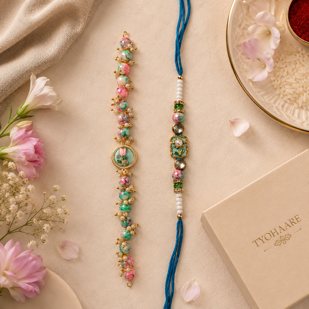 Handcrafted Beaded Rakhi for Brother | Silk Thread & Stone Embellished | Pack of 1