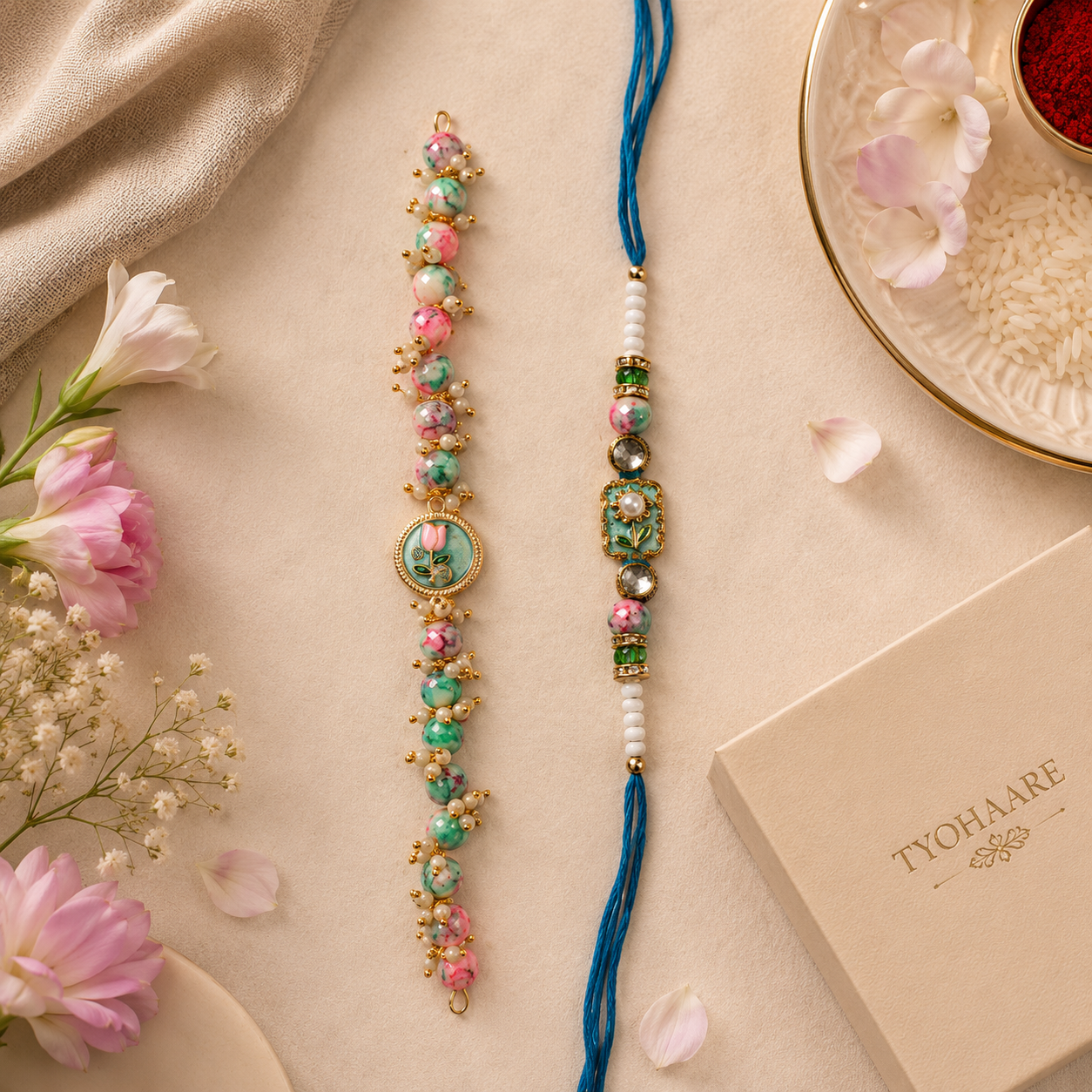 Handcrafted Beaded Rakhi for Brother | Silk Thread & Stone Embellished | Pack of 1