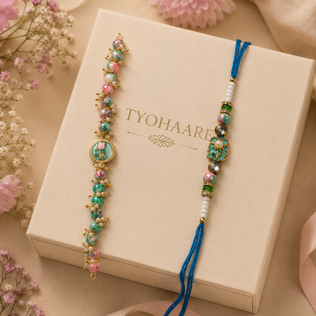 Handcrafted Beaded Rakhi for Brother | Silk Thread & Stone Embellished | Pack of 1