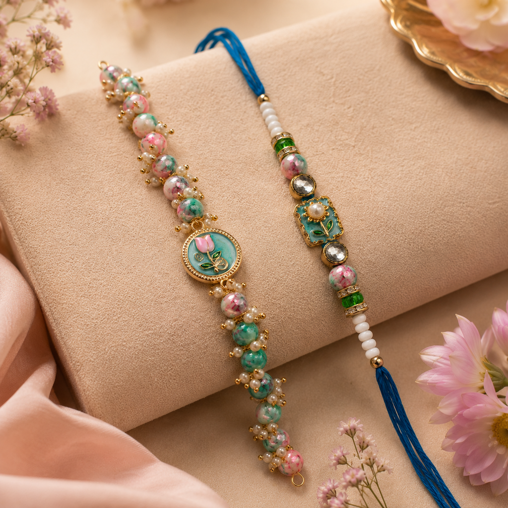 Handcrafted Beaded Rakhi for Brother | Silk Thread & Stone Embellished | Pack of 1