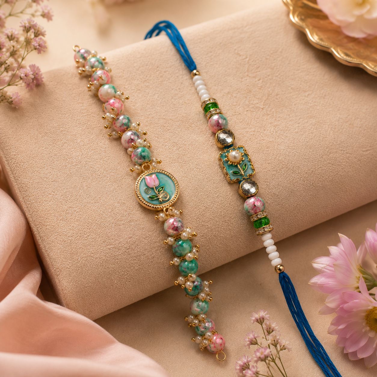 Handcrafted Beaded Rakhi for Brother | Silk Thread & Stone Embellished | Pack of 1