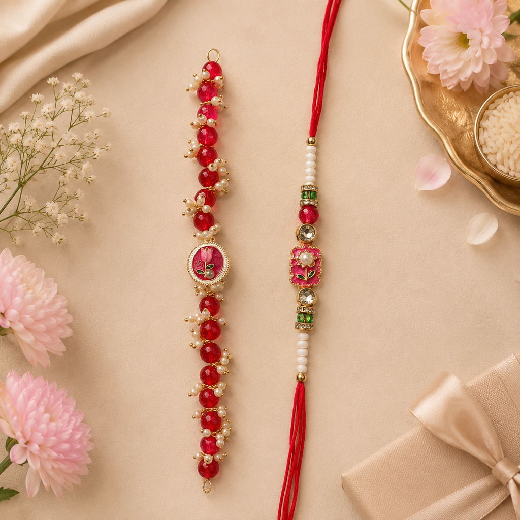 Handcrafted Beaded Rakhi for Brother | Silk Thread & Stone Embellished | Pack of 1