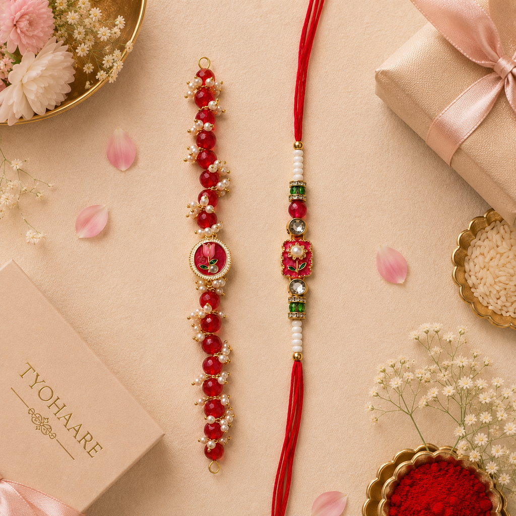 Handcrafted Beaded Rakhi for Brother | Silk Thread & Stone Embellished | Pack of 1