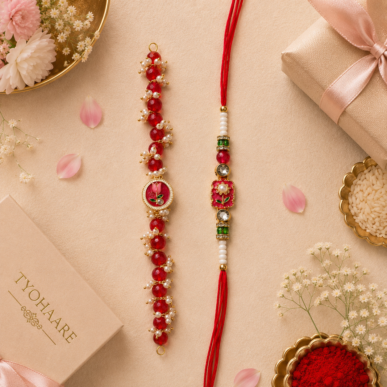 Handcrafted Beaded Rakhi for Brother | Silk Thread & Stone Embellished | Pack of 1