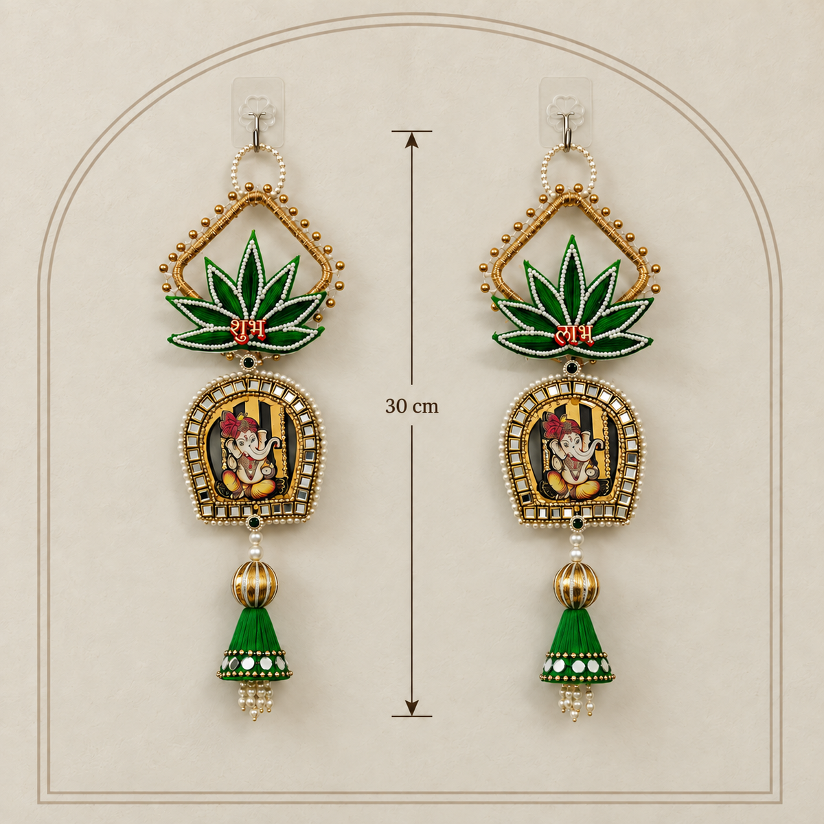 Green Shubh Labh Ganesha Hanging - Pair of 2