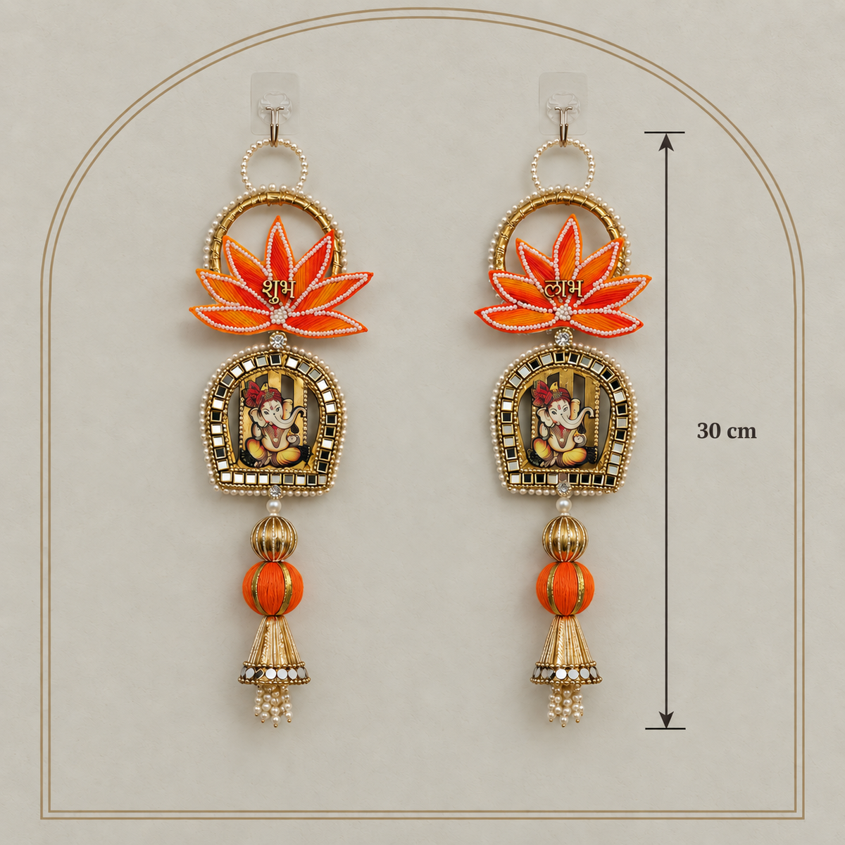 Orange Shubh Labh Ganesha Hanging - Pair of 2