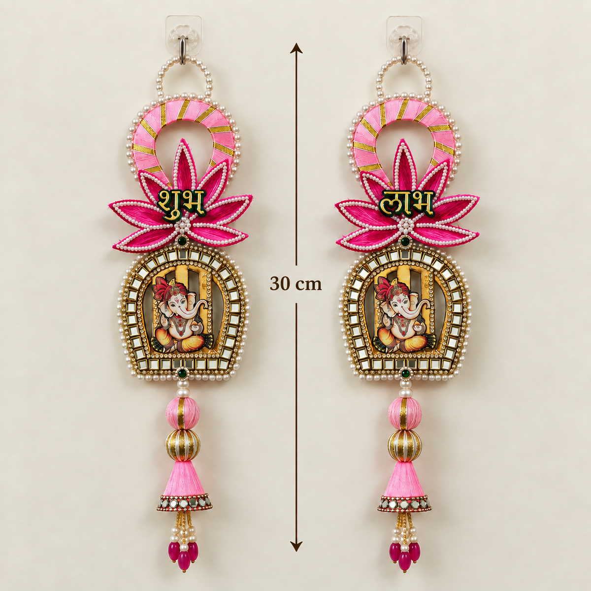 Pink Shubh Labh Ganesha Hanging – Pair