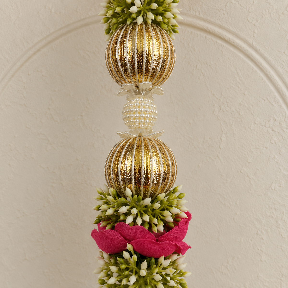 Fuchsia Rose Pearl Floral Hanging - detail view