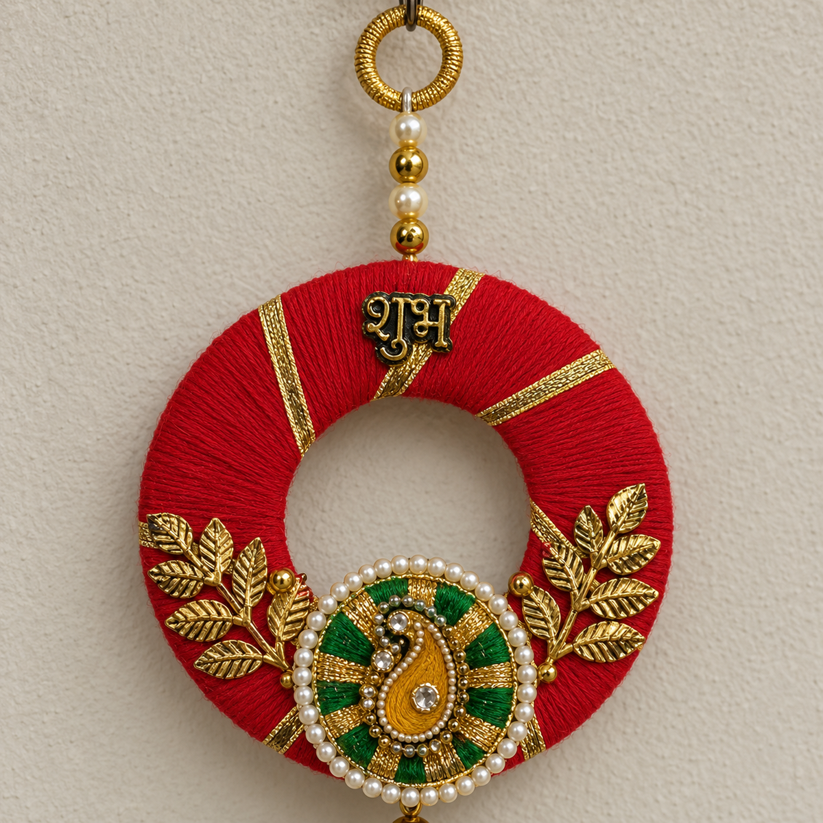 Red Shubh Labh Wreath Hanging - detail view