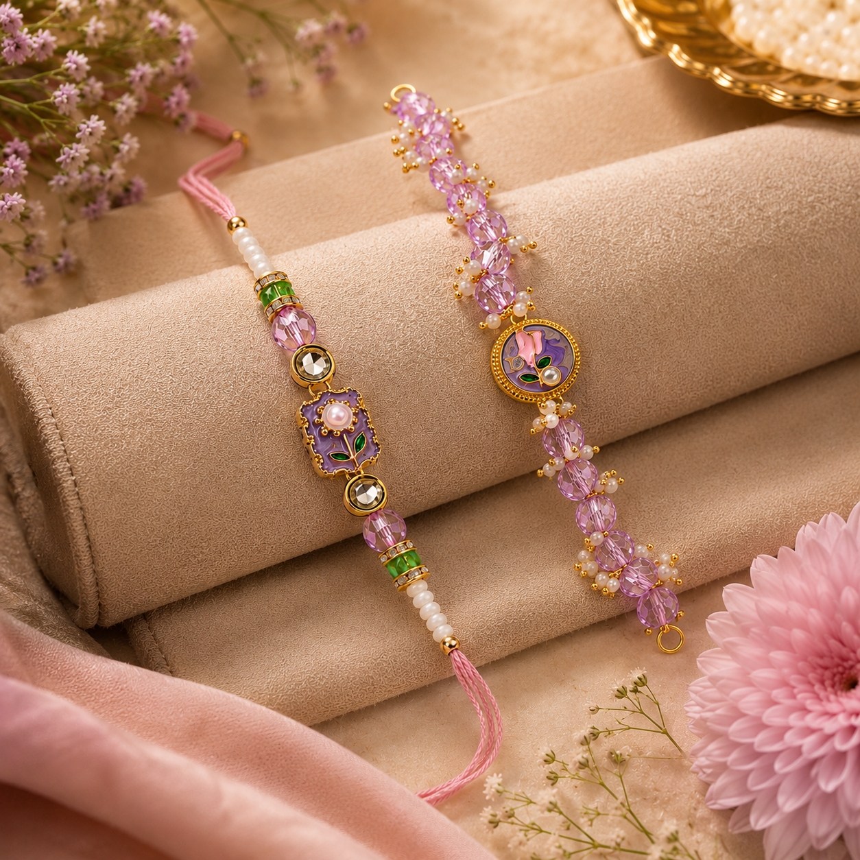Handcrafted Beaded Rakhi for Brother | Silk Thread & Stone Embellished | Pack of 1