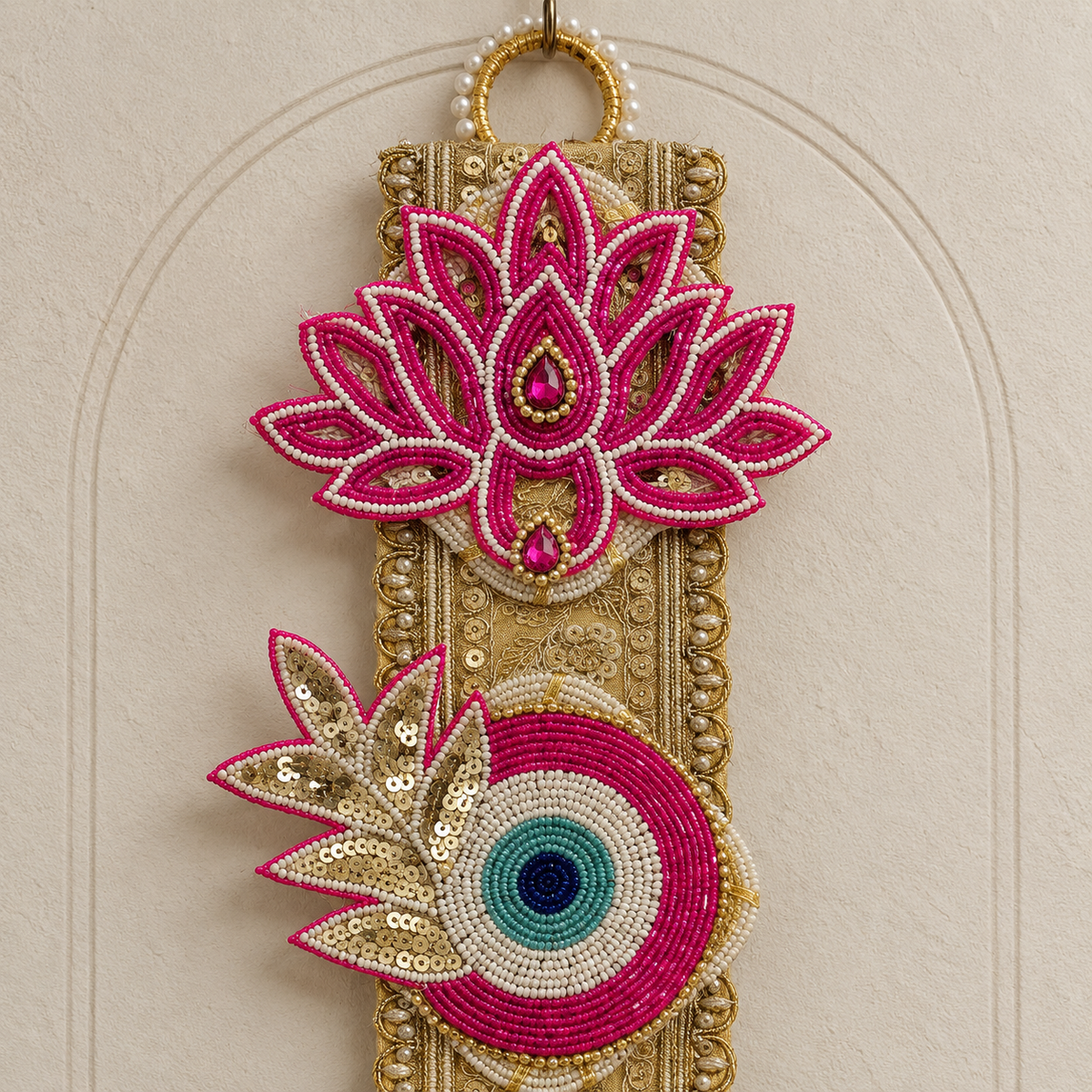 Antique Gold Mirror Floral Hanging - detail view