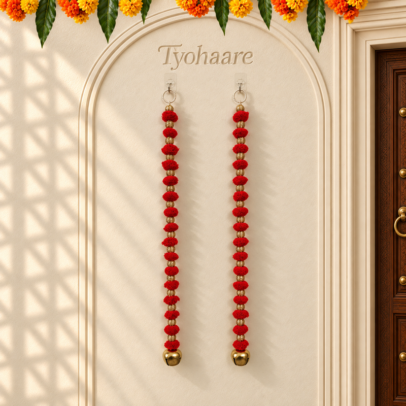 Long Red Pom-Pom Festive Hanging