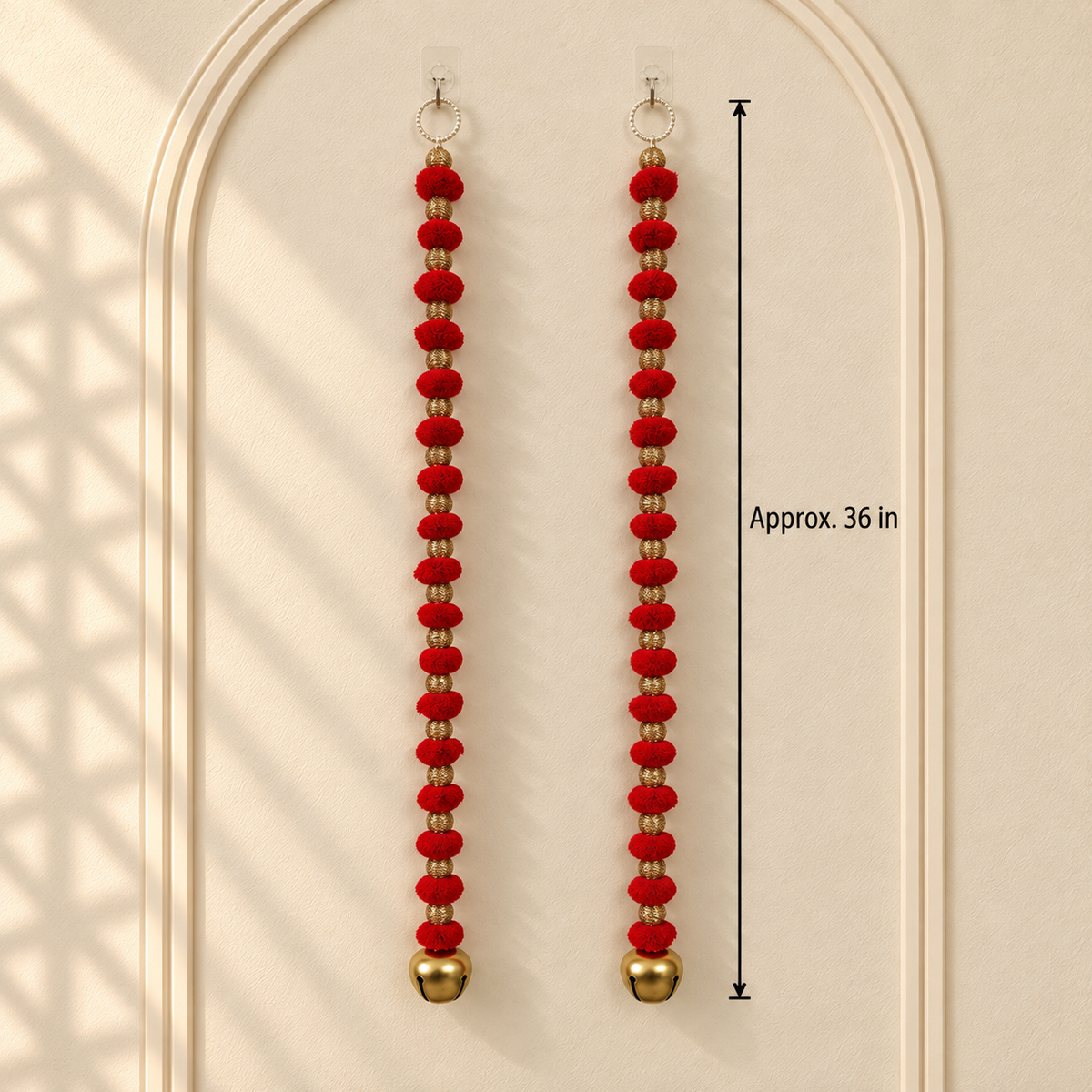 Long Red Pom-Pom Festive Hanging - detail view