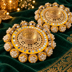 Kesari Pearl Mirror Tealight Holders – Pair - Zoom detail