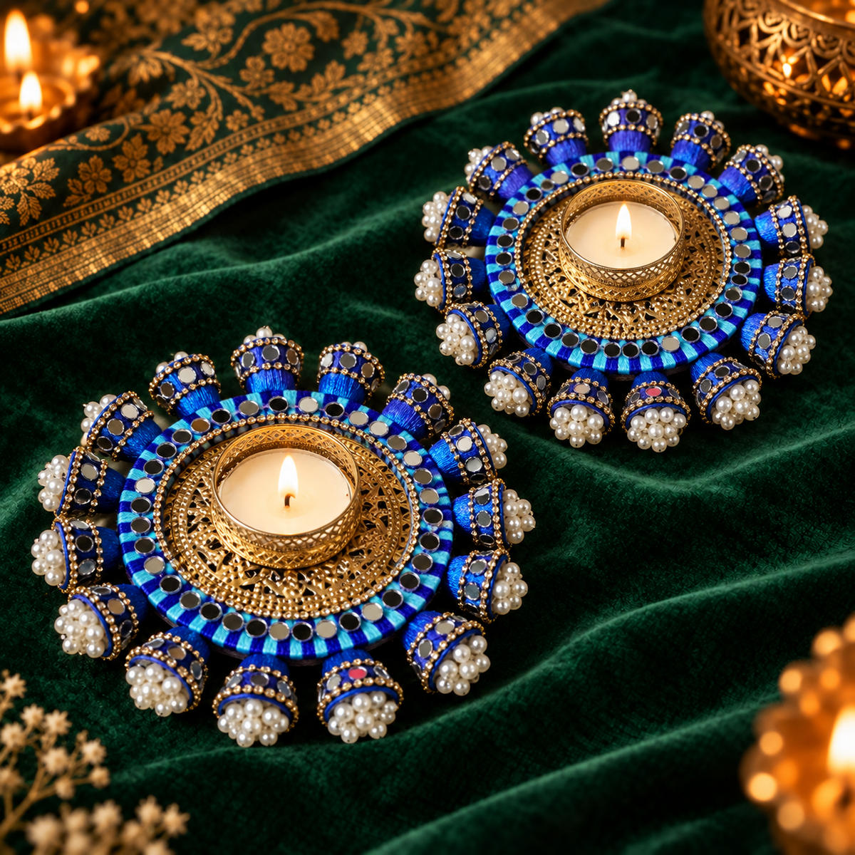 Neel Pearl Mirror Tealight Holders – Pair - Hero view