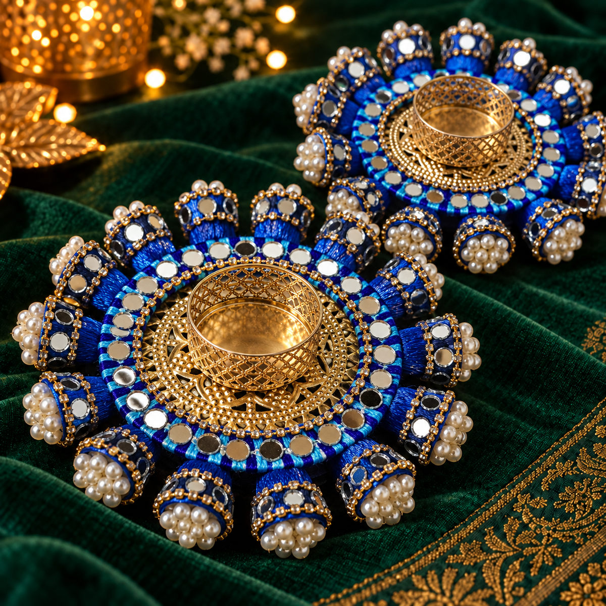 Neel Pearl Mirror Tealight Holders – Pair - Zoom detail