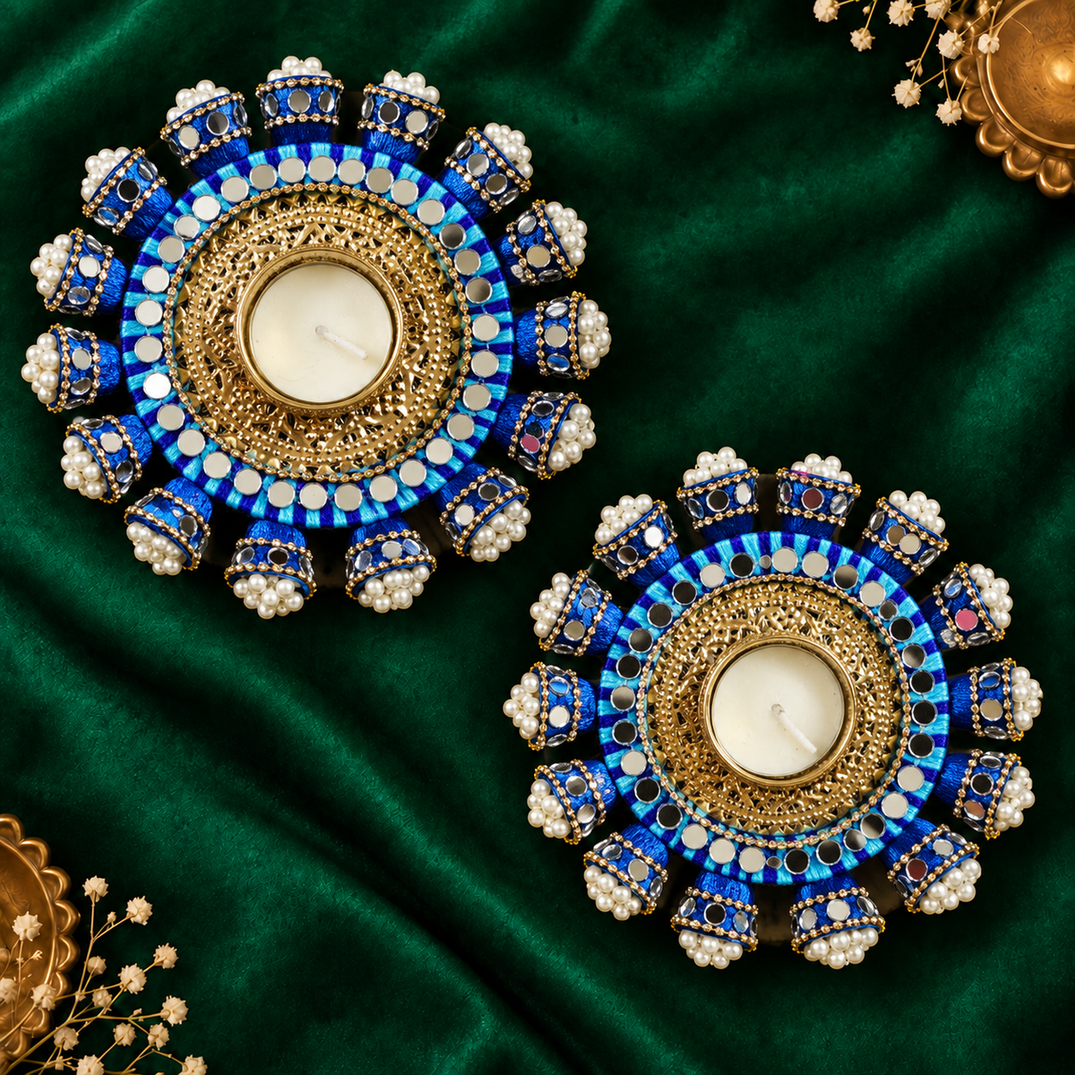 Neel Pearl Mirror Tealight Holders – Pair - Top view
