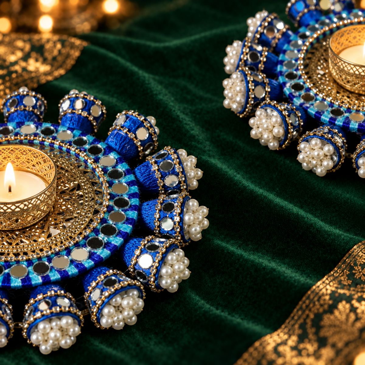 Neel Pearl Mirror Tealight Holders – Pair - Side-cut detail