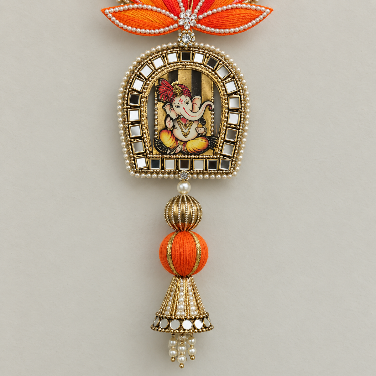 Orange Shubh Labh Ganesha Hanging - detail view