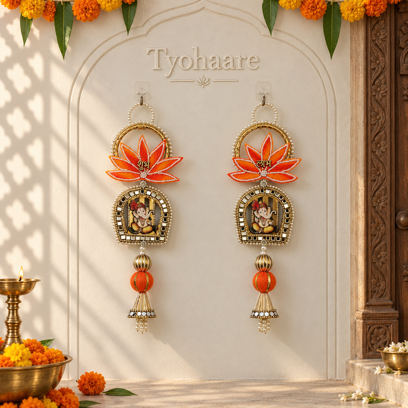 Orange Shubh Labh Ganesha Hanging