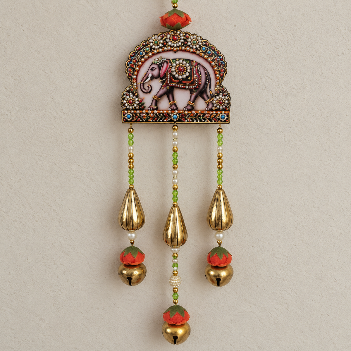 Festive Elephant Bell Hanging - detail view