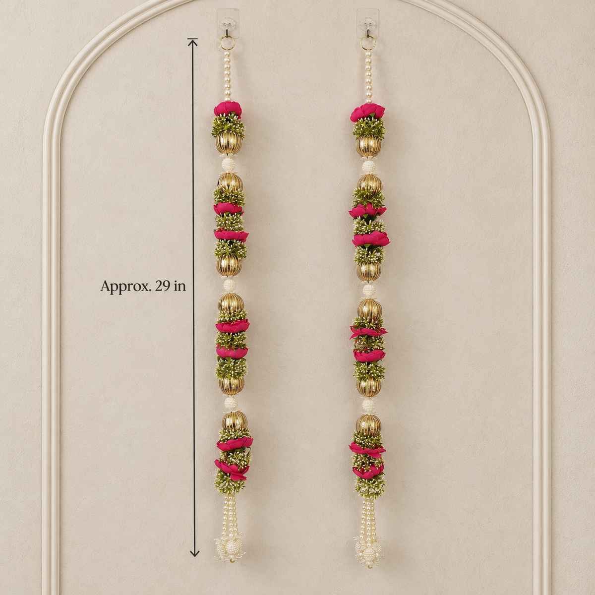 Fuchsia Rose Pearl Floral Hanging - detail view