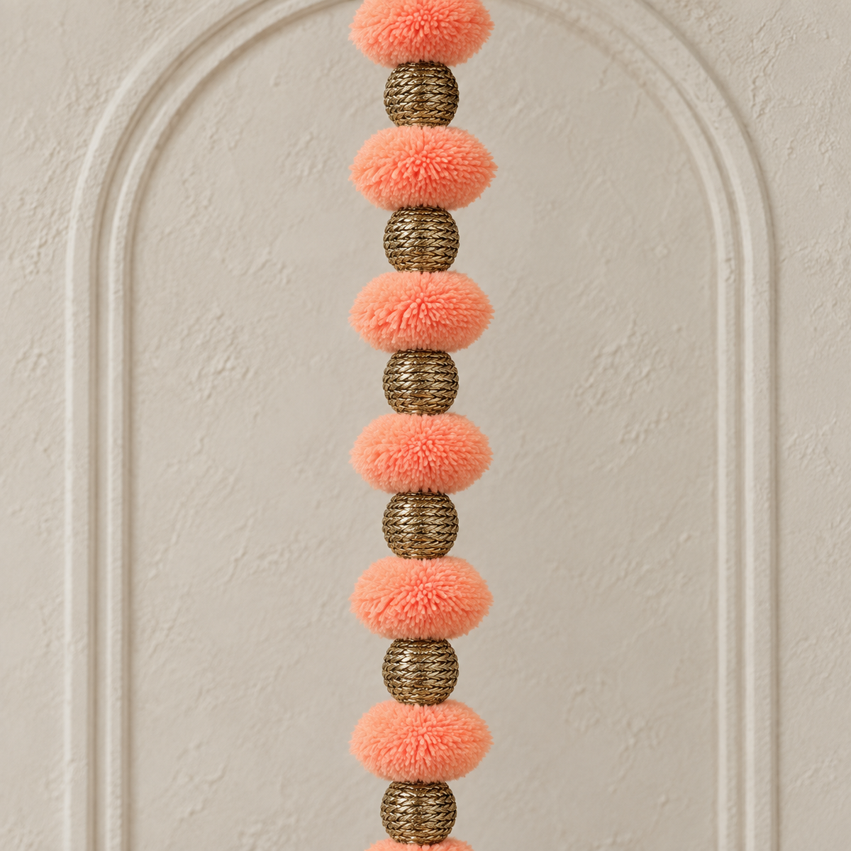 Peach Pom-Pom Bell Hanging - detail view