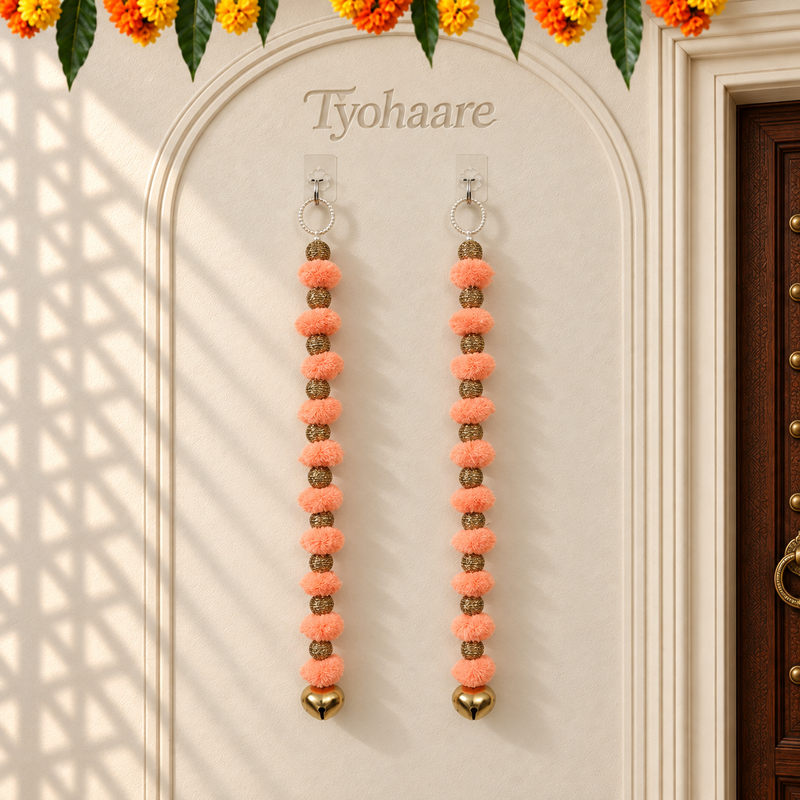 Peach Pom-Pom Bell Hanging