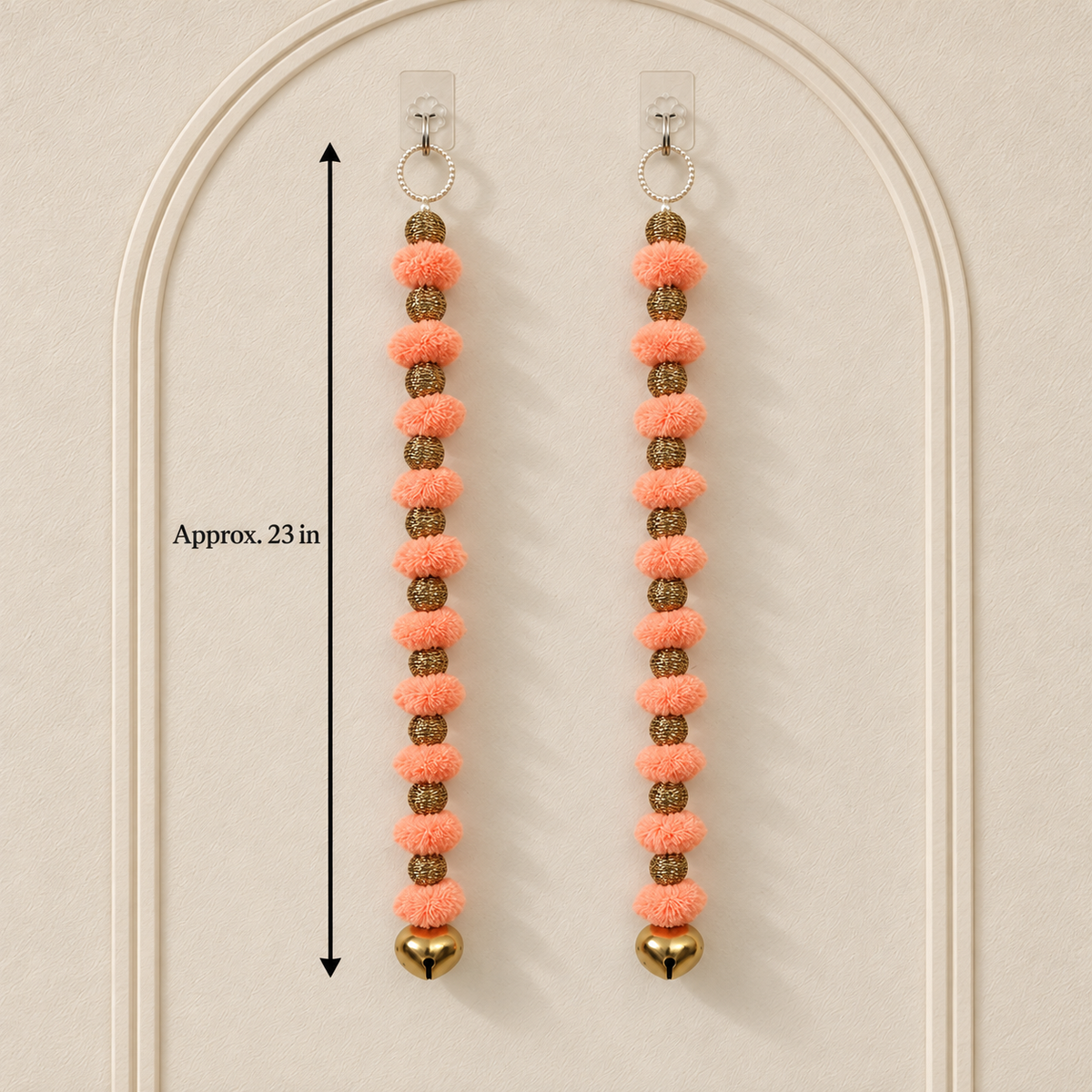 Peach Pom-Pom Bell Hanging - detail view
